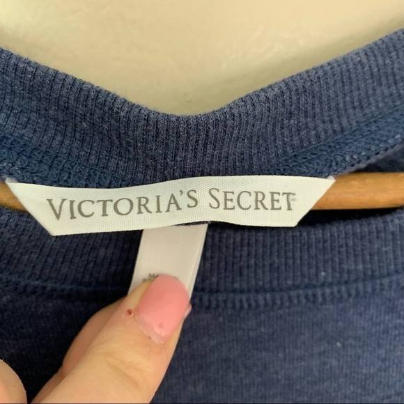 [Victoria's Secret] Blue Long Sleeve Cropped Crewneck Crossover Hem Sweater - Picture 5 of 10